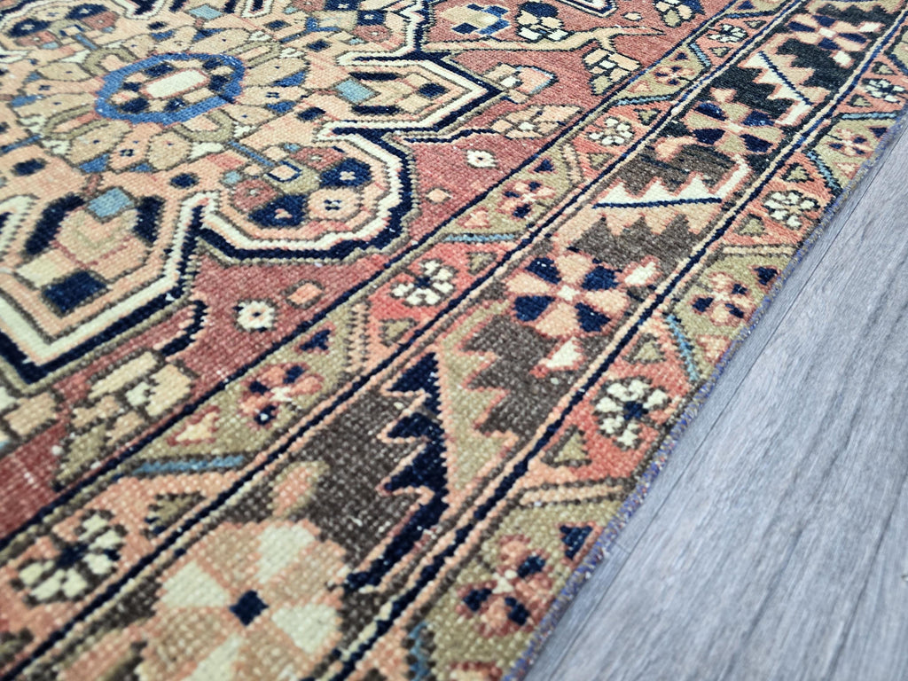 Antique Heriz Wool Runner: Hand-Knotted Pastel Hallway Rug (3.4' x 10.8')