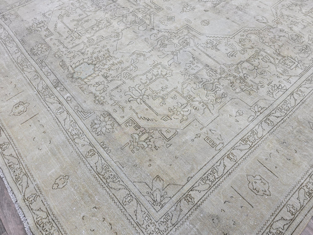 Extra Large Hand-Knotted Wool Rug: 9.5x12.6 ft Distressed Turkish Oriental Carpet