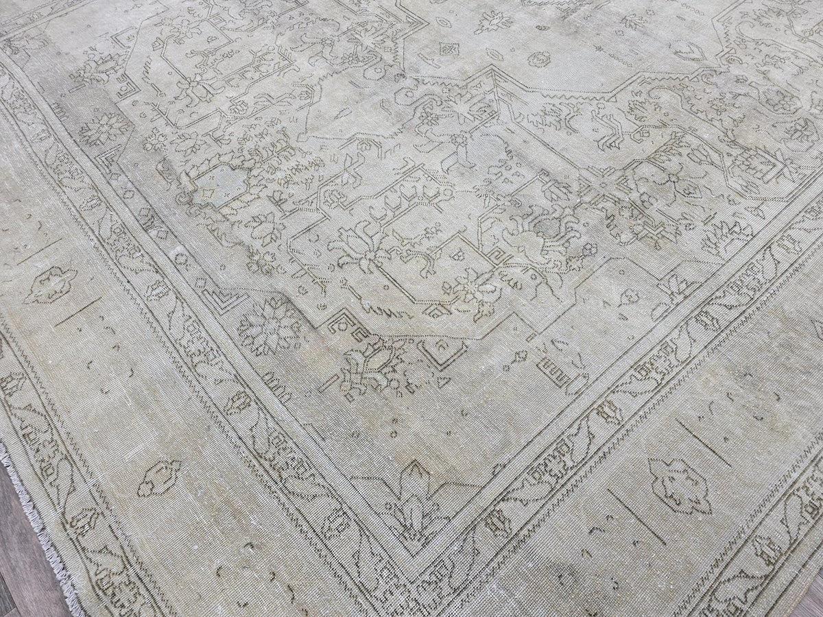 Extra Large Hand-Knotted Wool Rug: 9.5x12.6 ft Distressed Turkish Oriental Carpet