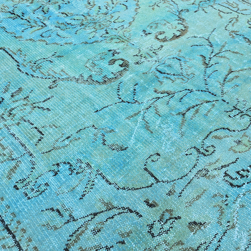 Vintage Overdyed Turquoise Turkish Rug - 6x9.6 ft Oushak Bohemian Area Rug