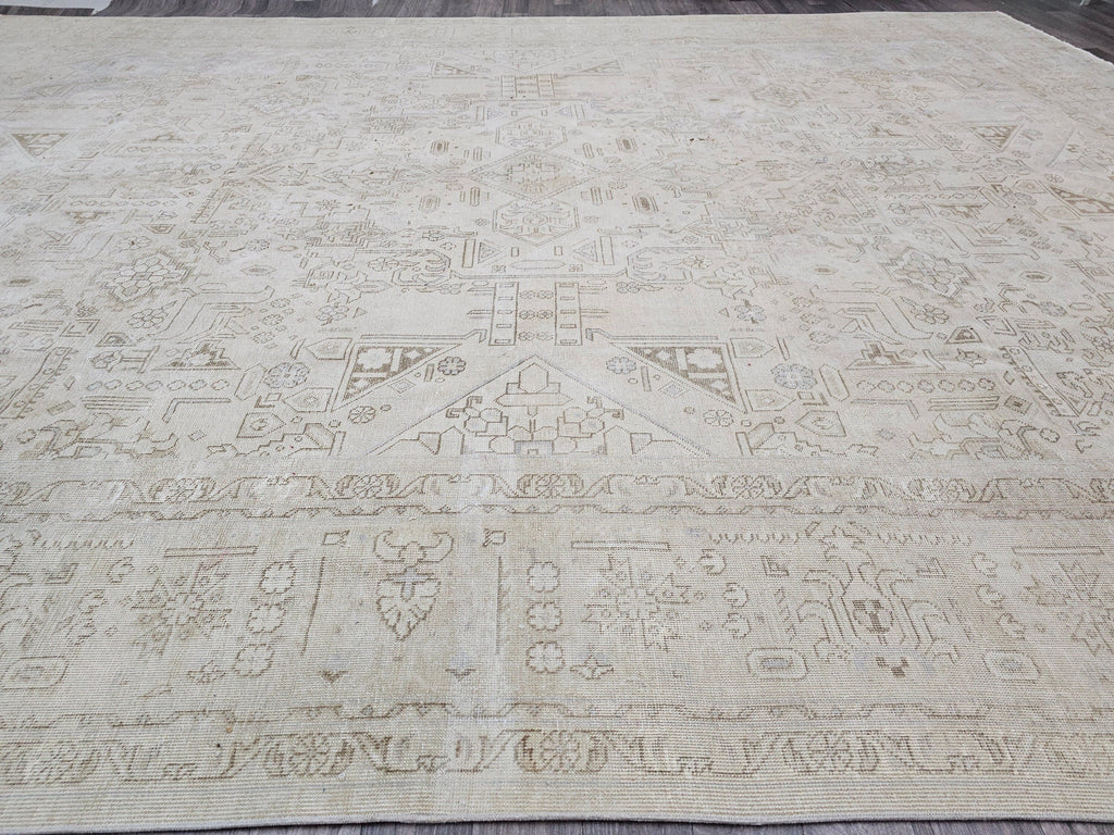9x12 Distressed Oversize Neutral Anatolian Rug | Geometric Wool Area Rug