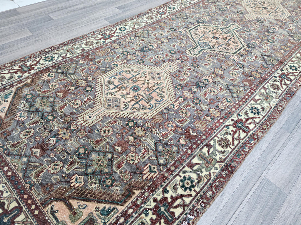 4x11 Classic Vintage Wool Runner Rug Geometric Design Hand Knotted