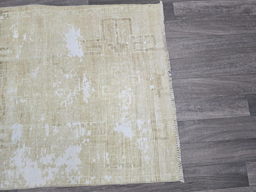 3x4 Neutral Oushak Turkish doormat, wool Vintage Bathmat, Small Turkish Rug