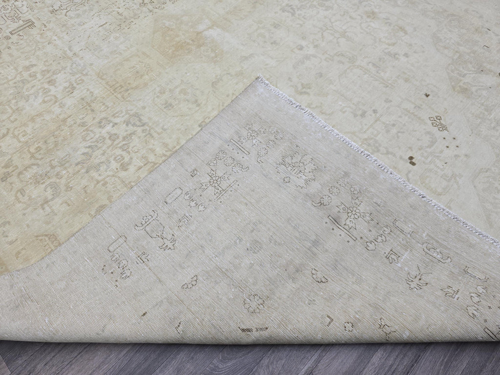 9x12 Vintage Oushak Rug: Handmade Neutral Turkish Area Carpet (9.45x12.85 ft)