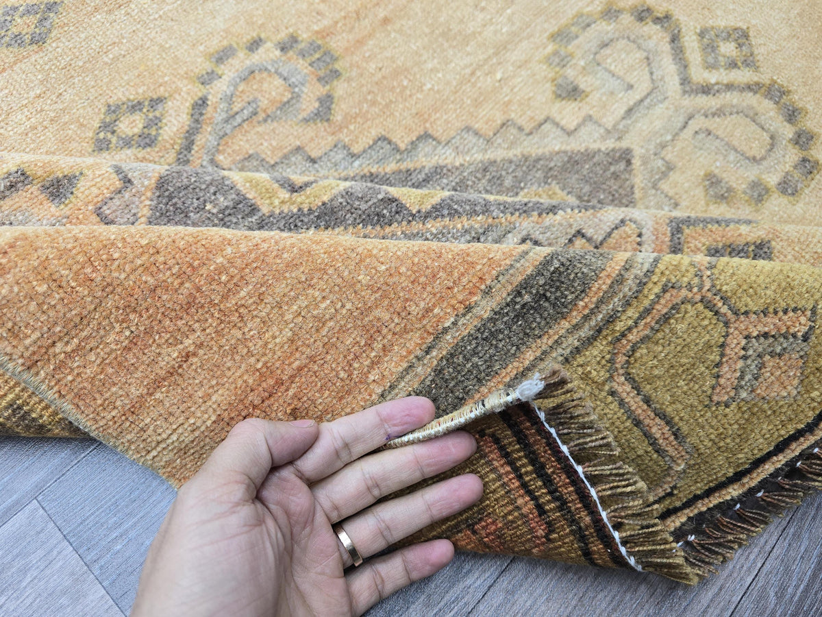 Hand Knotted Wool Vintage Turkish Runner Rug (3.3x14 feet)