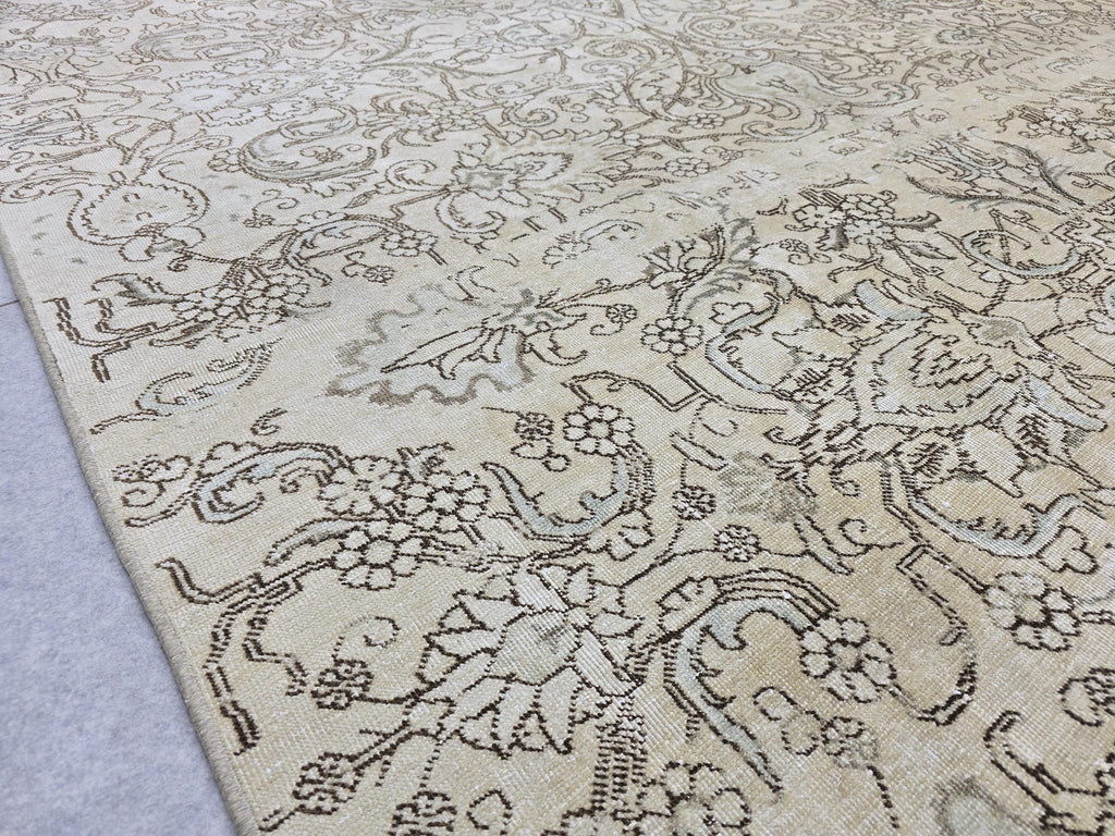 8x15 Hand Knotted Wool Area Rug, Muted Beige Floral Living Room Carpet (8x15 ft)