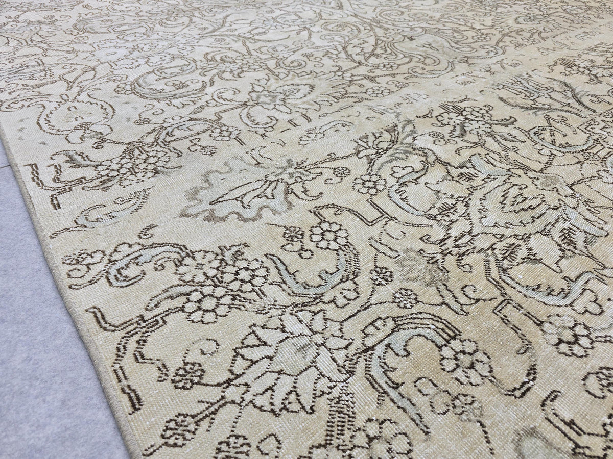 8x15 Hand Knotted Wool Area Rug, Muted Beige Floral Living Room Carpet (8x15 ft)