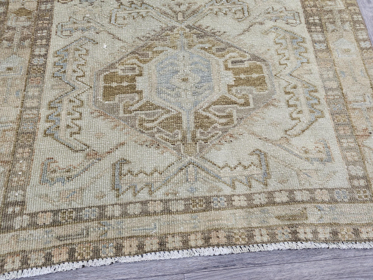 Vintage Geometric Runner Rug – 3.5x9.75 ft Distressed Hallway Carpet in Earthy Tones