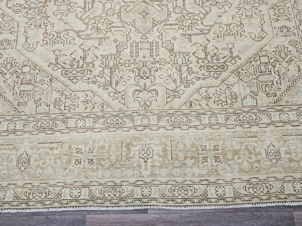 Oversize Hand Knotted Wool Rug: 9.60x12.60 ft. Vintage Turkish Geometric Carpet
