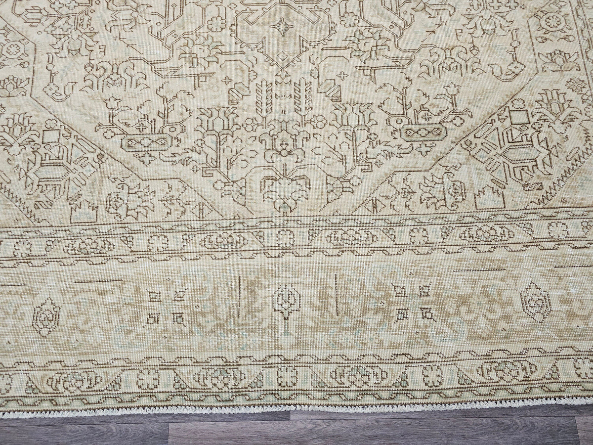 Oversize Hand Knotted Wool Rug: 9.60x12.60 ft. Vintage Turkish Geometric Carpet
