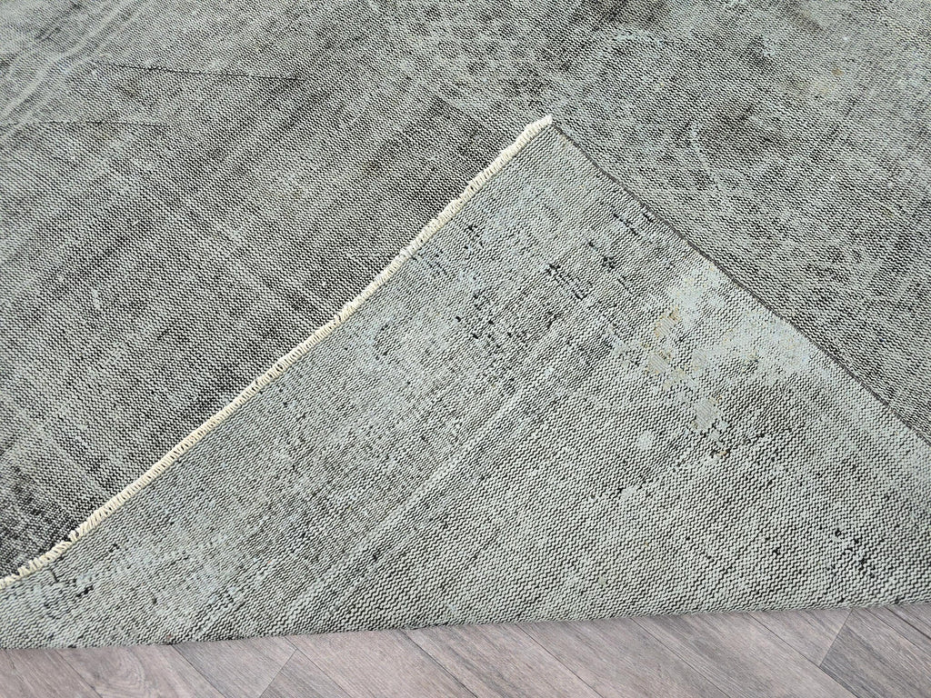 Vintage Turkish Overdyed Rug: Mint Green Distressed Bohemian Carpet (6.7x10.8 ft)