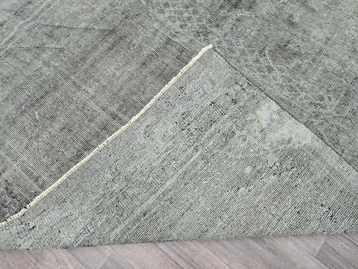 Vintage Turkish Overdyed Rug: Mint Green Distressed Bohemian Carpet (6.7x10.8 ft)