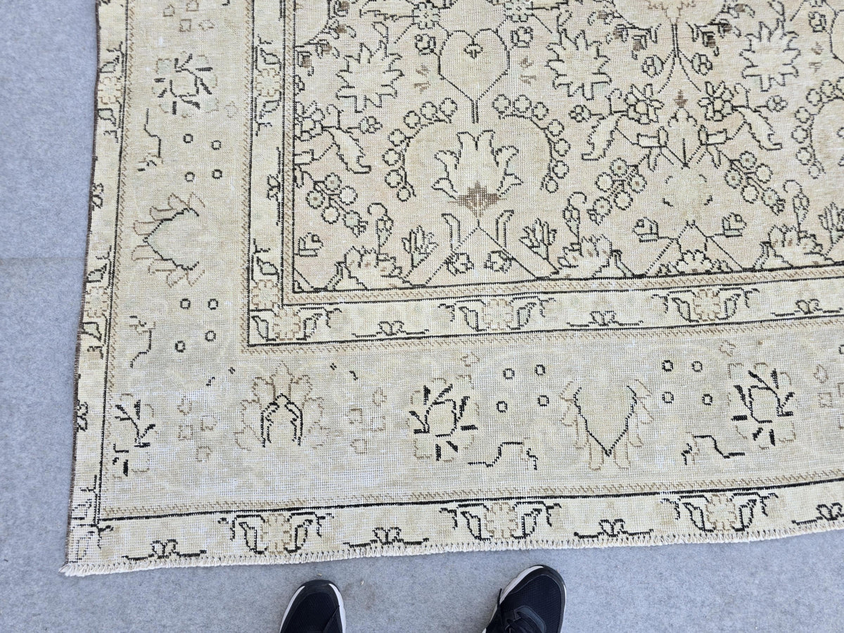 Oushak Rug 10x12 Cream Floral Vintage Hand Knotted Wool Area Carpet