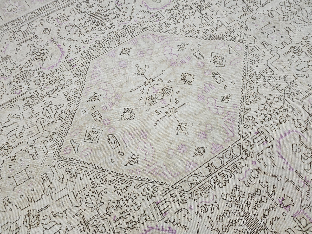 Faded Oushak Wool Area Rug: 9x12 Light Pink Beige Turkish Rug