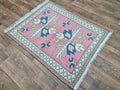 Oushak Rug: 4x4.5 Hand-Knotted Turkish Wool Carpet