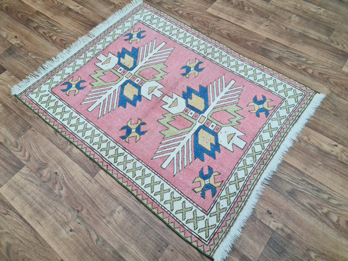 Oushak Rug: 4x4.5 Hand-Knotted Turkish Wool Carpet