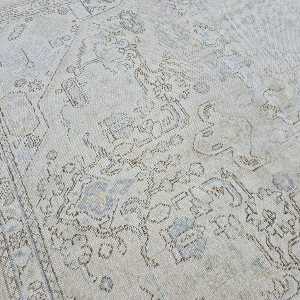 Hand-Knotted Neutral Oushak Rug: 8x11 Vintage Turkish Wool Area Rug