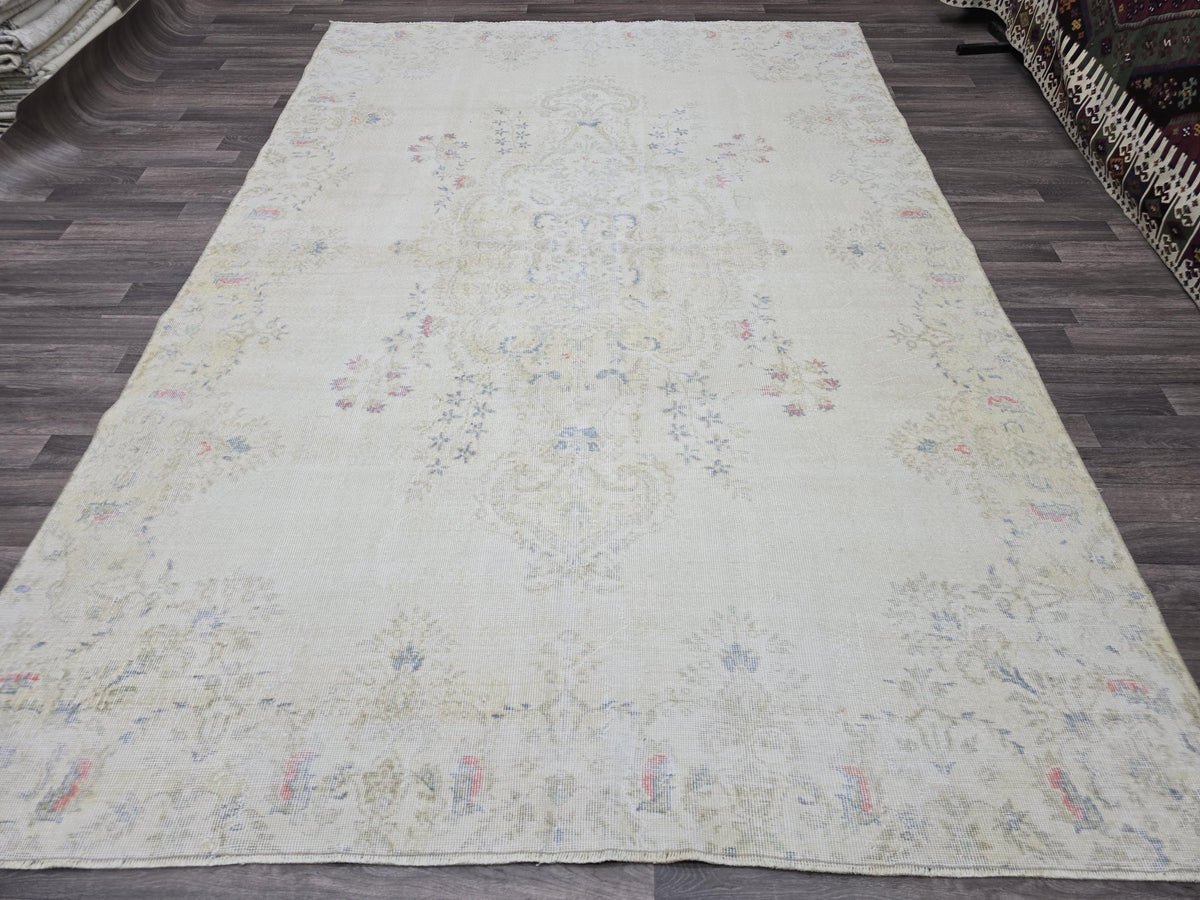 7x10 Vintage Turkish Area Rug, Handmade Neutral Tribal Decor
