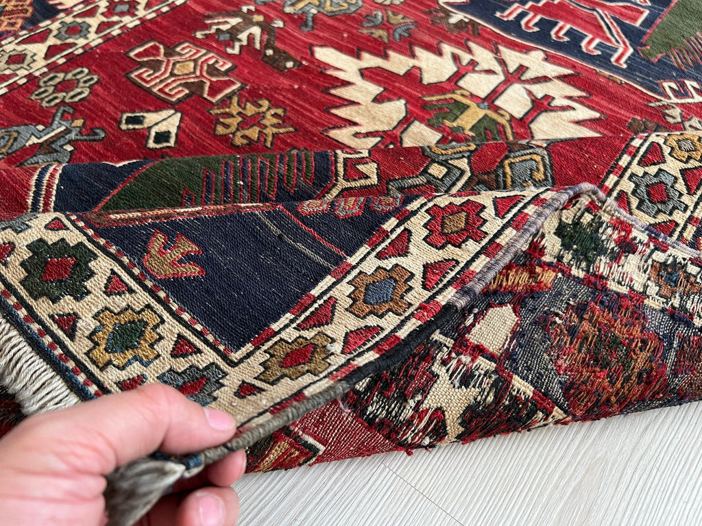Vintage Anatolian Soumak Wool Rug: 4x5 Tribal Entryway Carpet