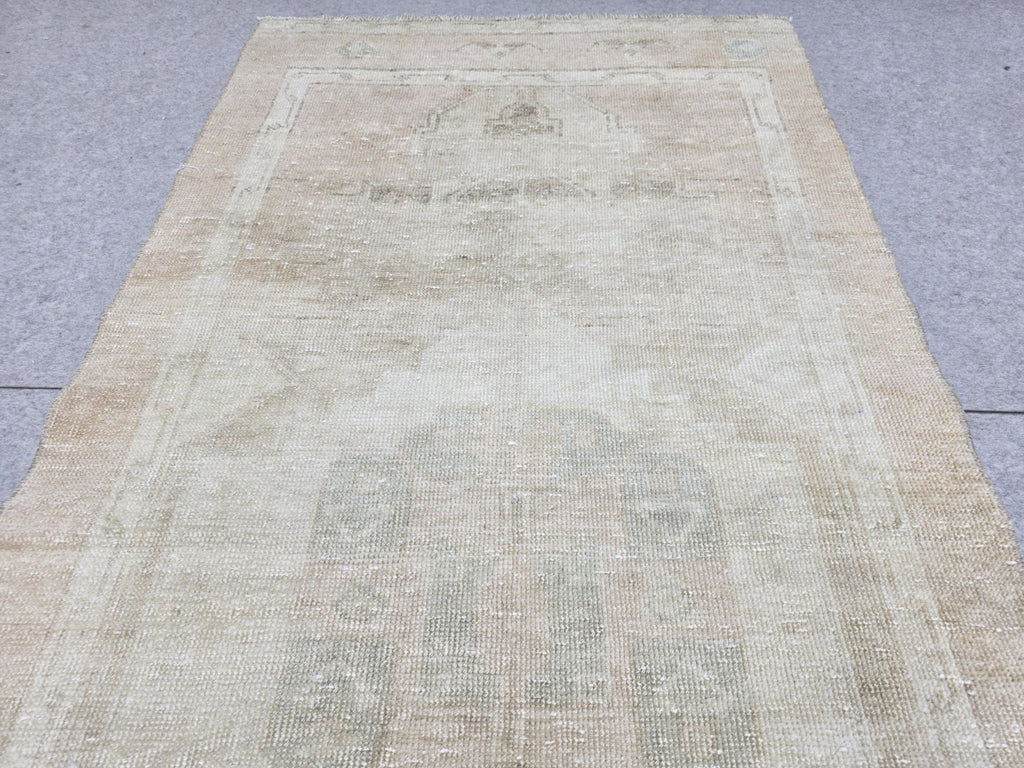 Oushak Runner Rug 3x13, Faded Apricot Beige Hallway Runner, Extra Long Wool Kitchen Runner, Soft Sage Entry Rug for Home Office Decor