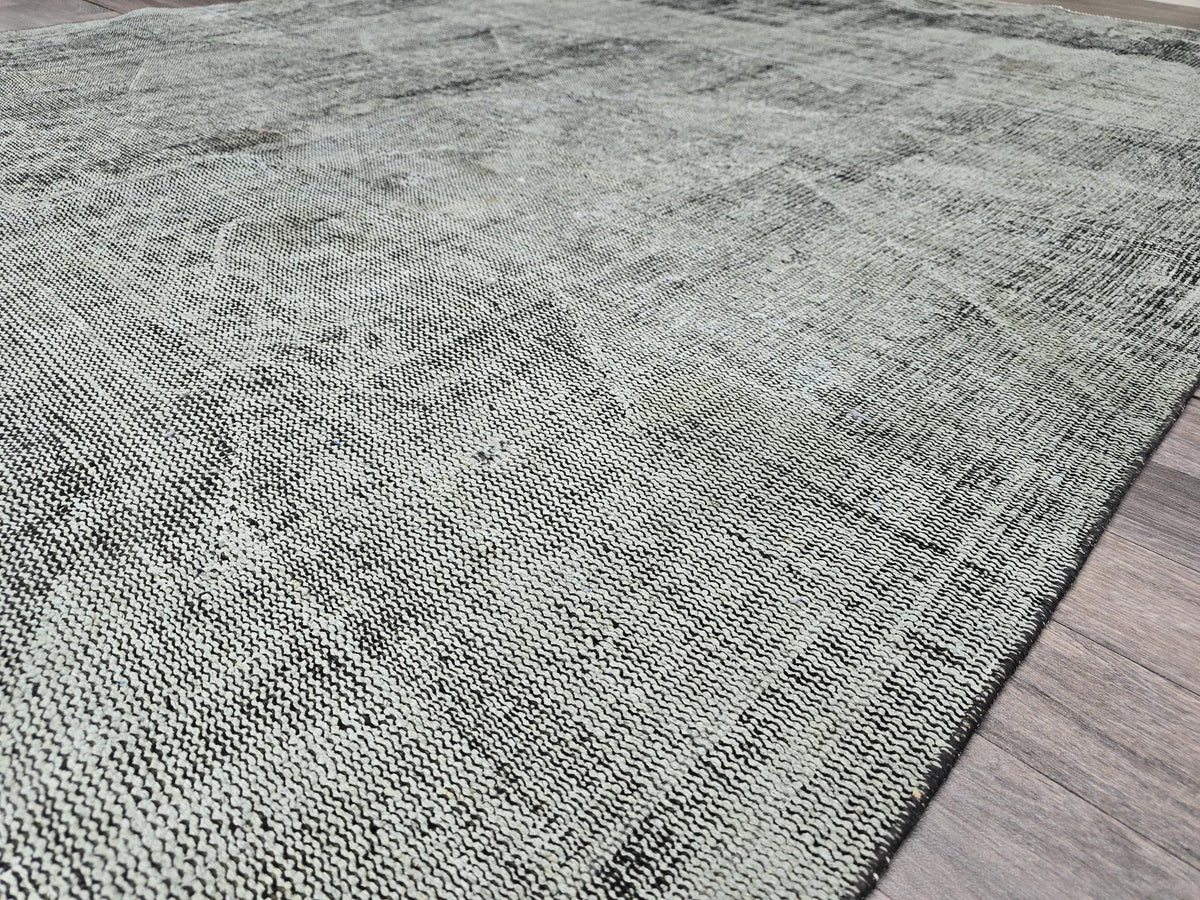 Vintage Turkish Overdyed Rug: Mint Green Distressed Bohemian Carpet (6.7x10.8 ft)