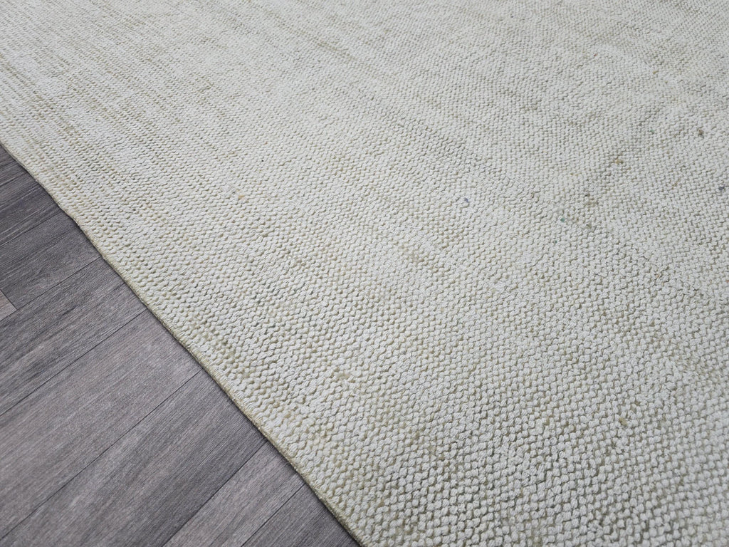 Vintage Handwoven Wool Rug: 5.4x8.6 ft Neutral Oushak Carpet