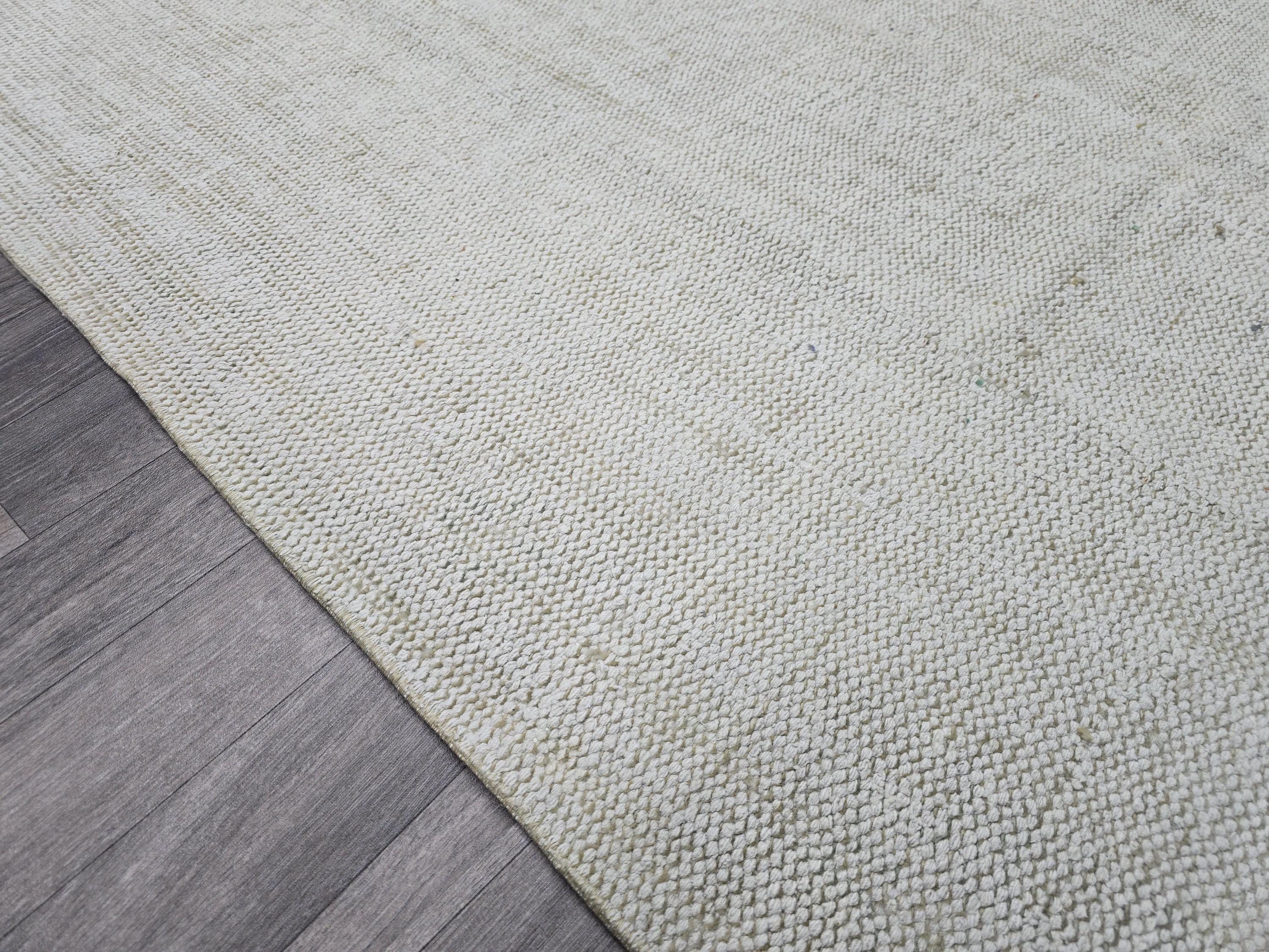 Vintage Handwoven Wool Rug: 5.4x8.6 ft Neutral Oushak Carpet