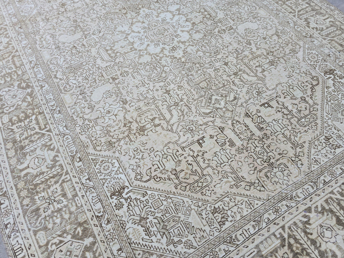 8x11 Hand-Knotted Wool Oushak Rug: Neutral Turkish Boho Decor