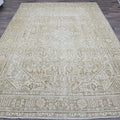 Handmade Wool Heriz Rug, 8x11 Neutral Vintage Turkish Rug