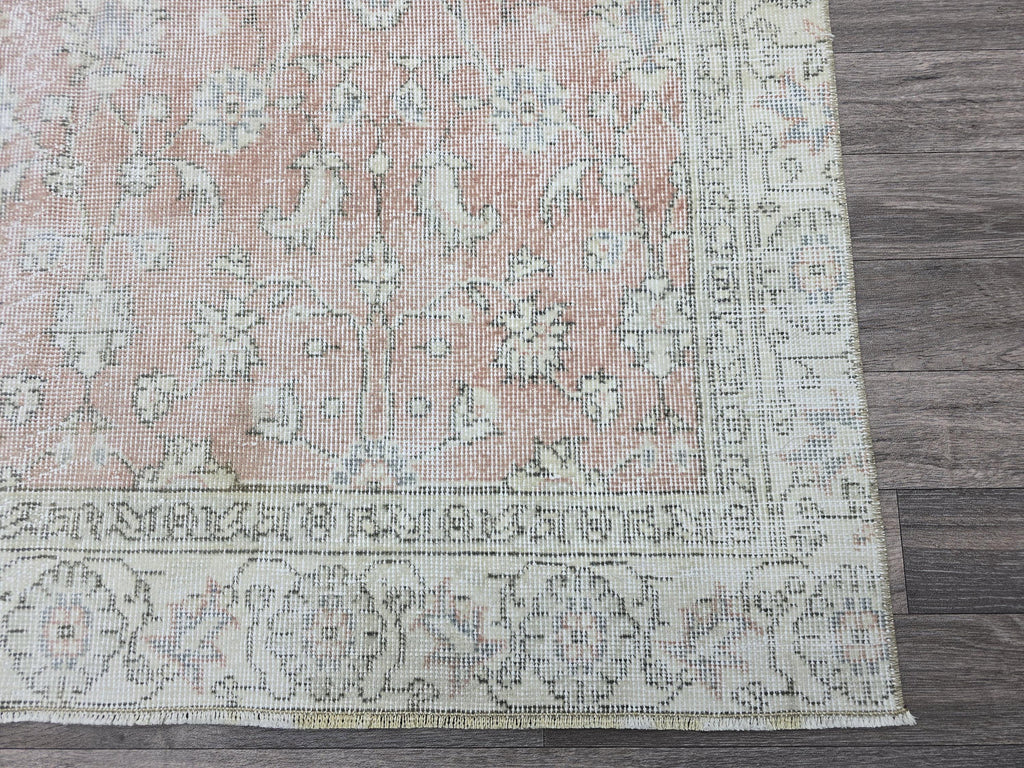 Vintage Turkish Oushak Rug: 4.5x8 Wool Handknotted Floral Carpet