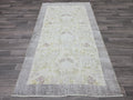 Vintage Oushak Rug: 4x7 Handknotted Wool Ivory Cream Floral Turkish Carpet