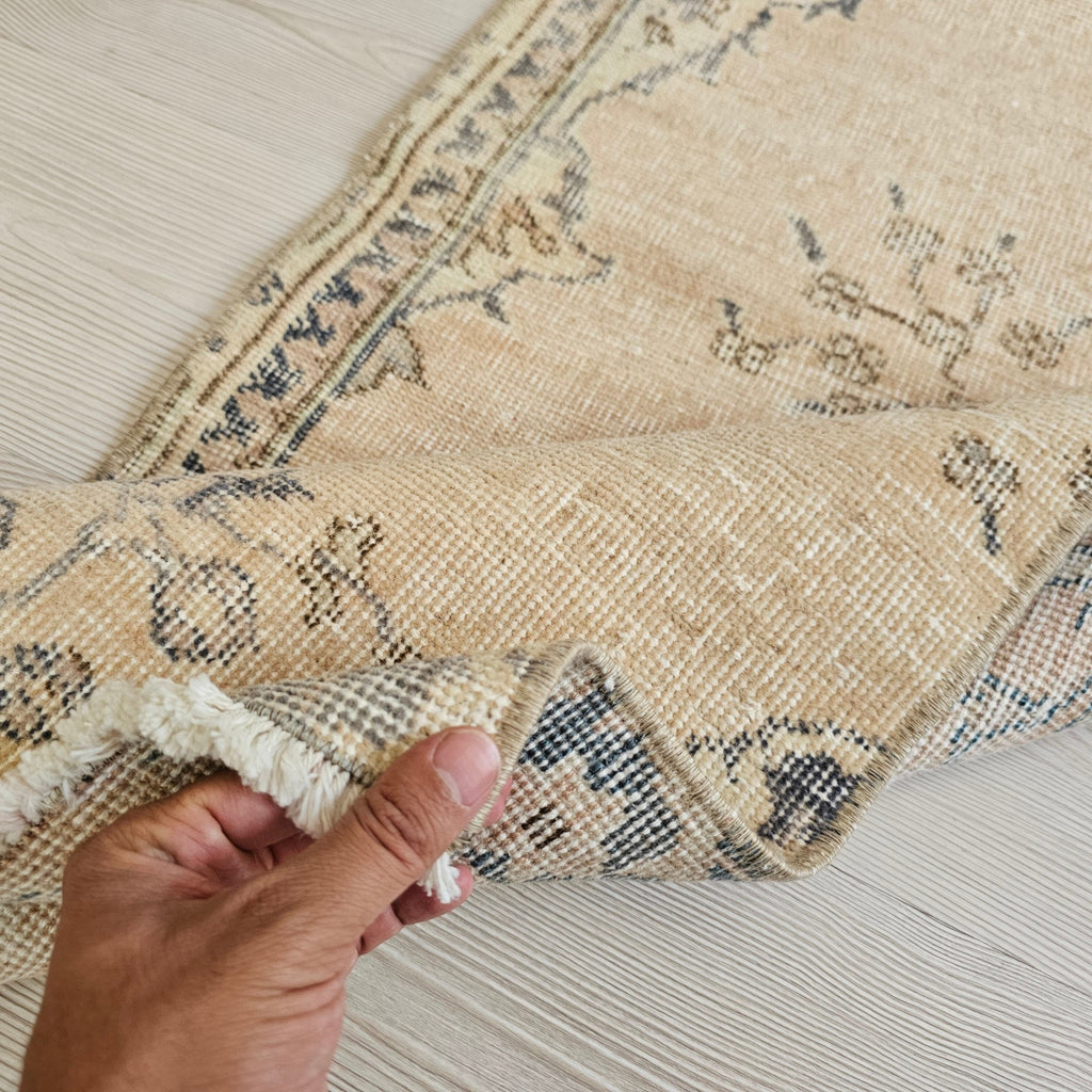 Faded Wool Turkish Runner Rug: Short Vintage Style (2x5)