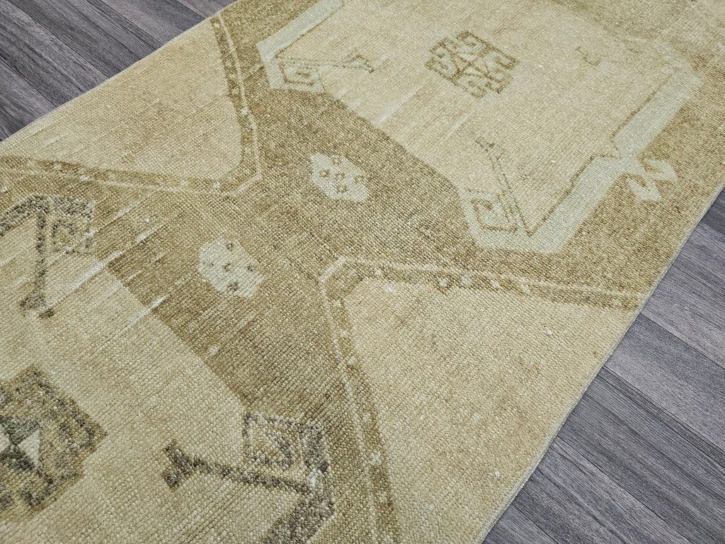 Vintage Oushak Wool Runner: Hand-Knotted Turkish Rug (2.95x13.35 ft)