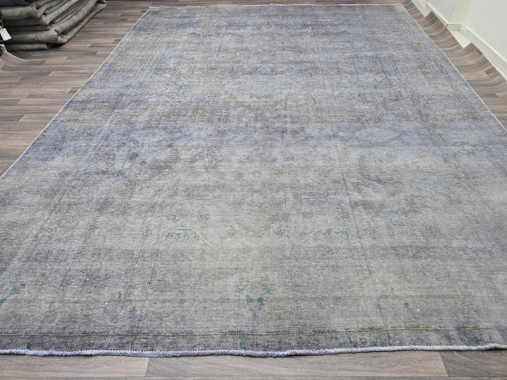 10x13 Vintage Handwoven Oushak Rug , Faded Neutral Turkish Area Rug, Muted Blue Gray Wool Carpet, Distressed Antique Style Rug