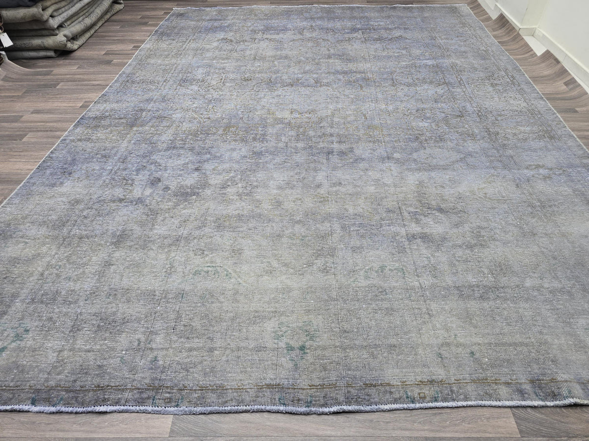 10x13 Vintage Handwoven Oushak Rug , Faded Neutral Turkish Area Rug, Muted Blue Gray Wool Carpet, Distressed Antique Style Rug