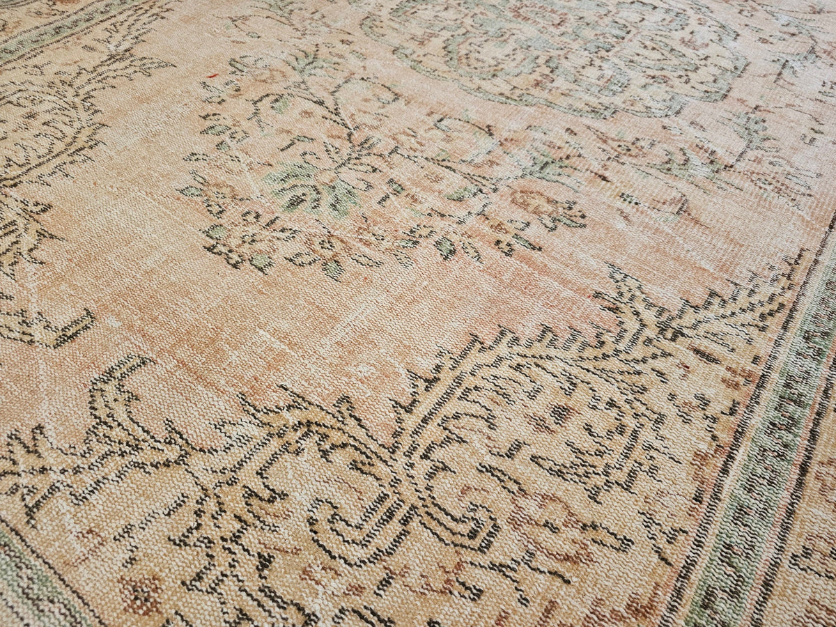 6x9 Vintage Turkish Oushak Area Rug, Rust and Green //5.74x9.20