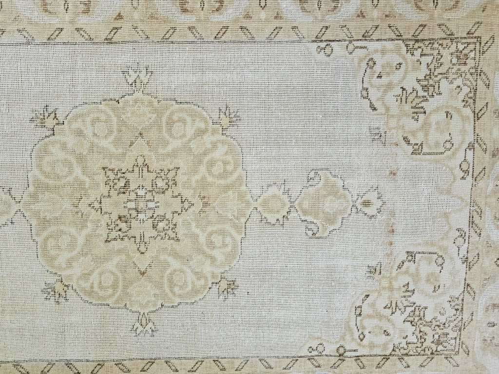 4x7 Hand-Knotted Wool Turkish Rug: Neutral Vintage Entryway Rug