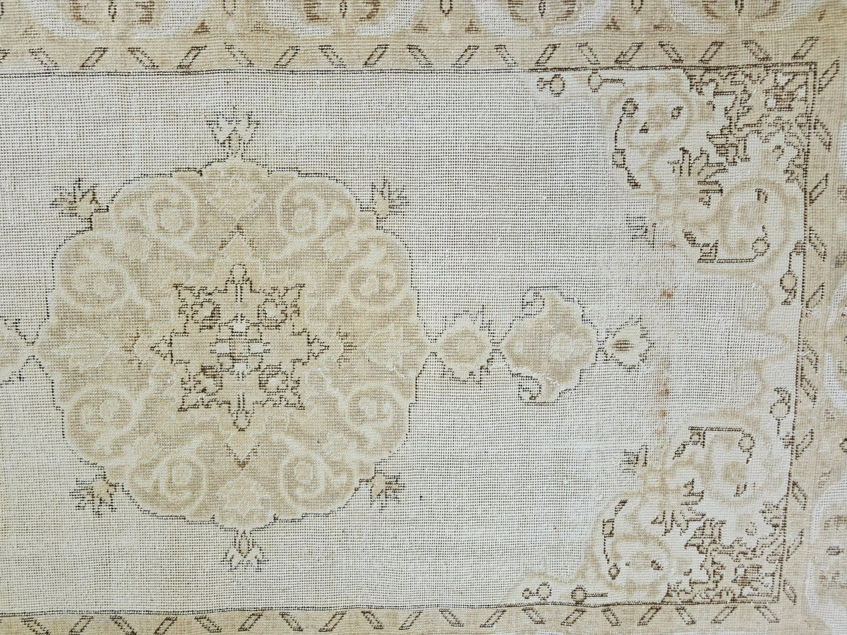 4x7 Hand-Knotted Wool Turkish Rug: Neutral Vintage Entryway Rug
