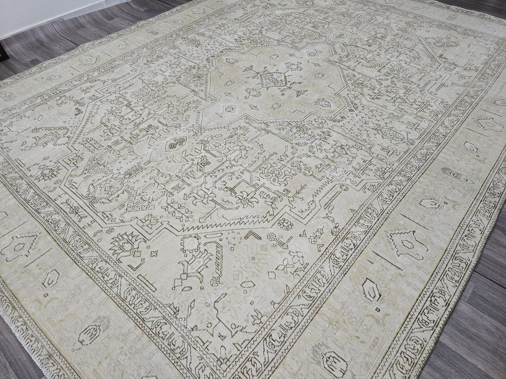 9x12 Vintage Wool Turkish Area Rug Beige Brown