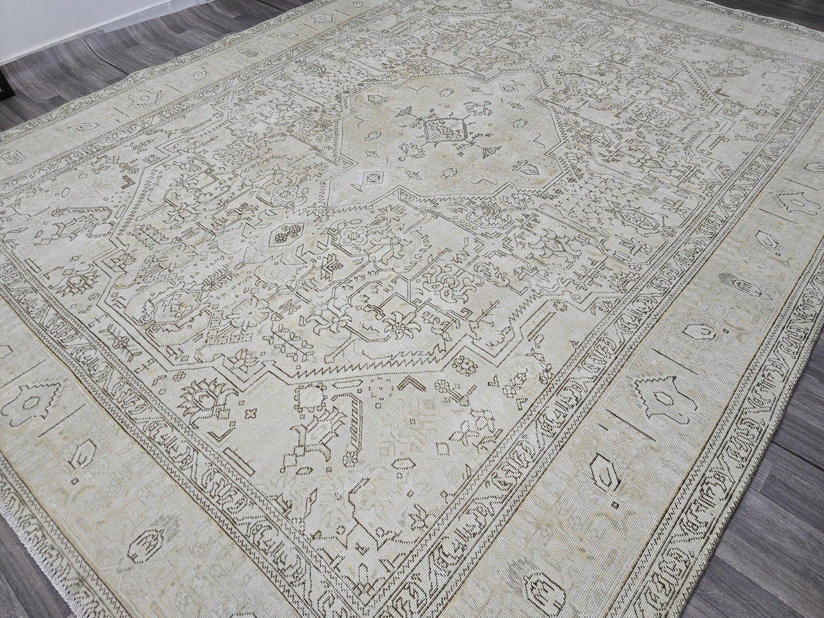 9x12 Vintage Wool Turkish Area Rug Beige Brown