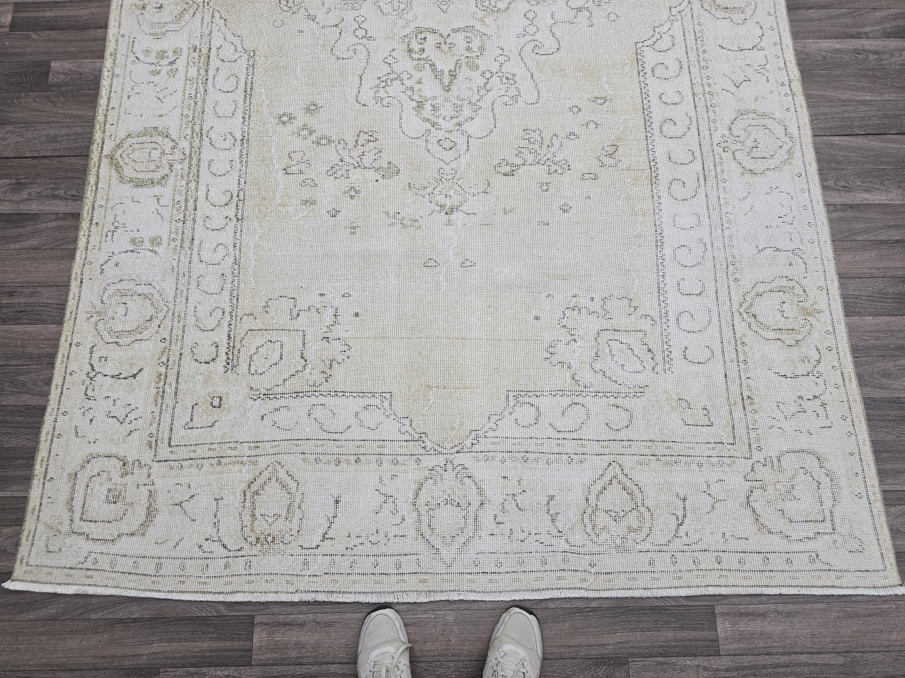 Vintage Oushak Rug 6x10: Handknotted Wool Turkish Carpet