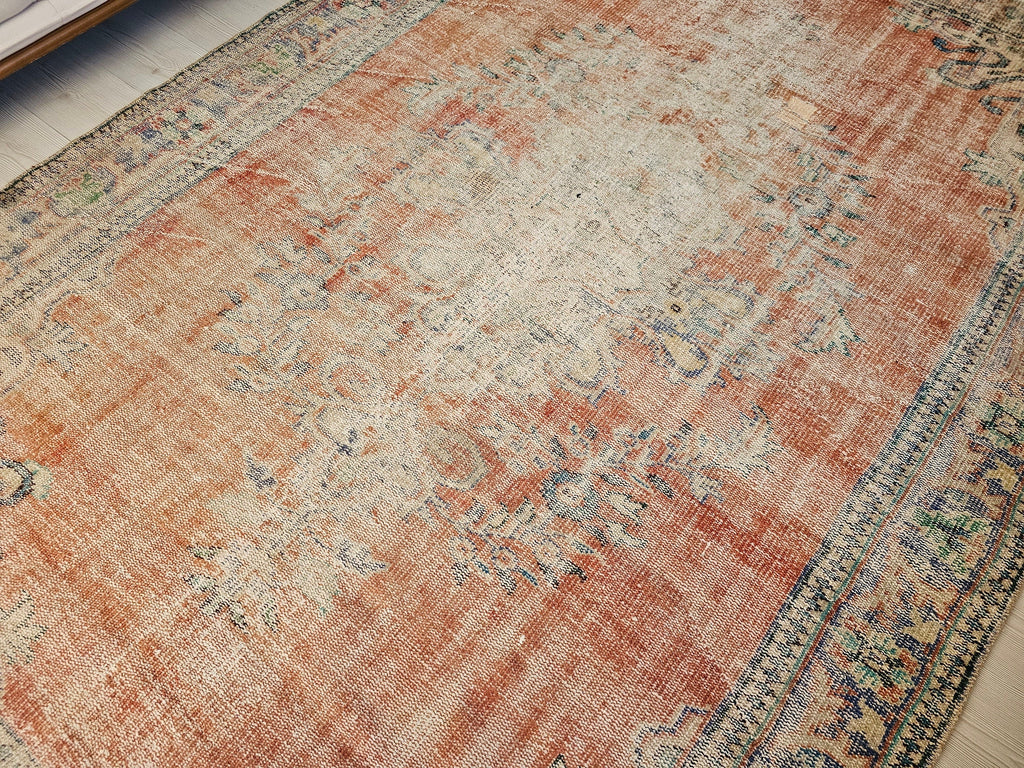 6.55x9.20 feet Hand Knotted Pastel Color Antique Turkish Oushak Area Rug