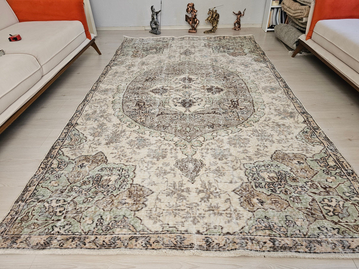 Hand-Knotted Wool Oushak Rug: 6x9 Vintage Turkish Area Rug
