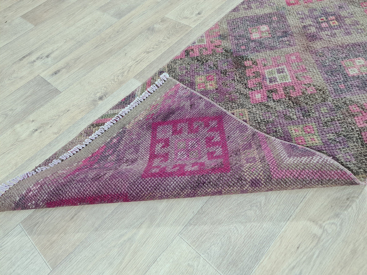Hand Knotted Wool Herki Runner Rug: Vintage Turkish Hallway Rug