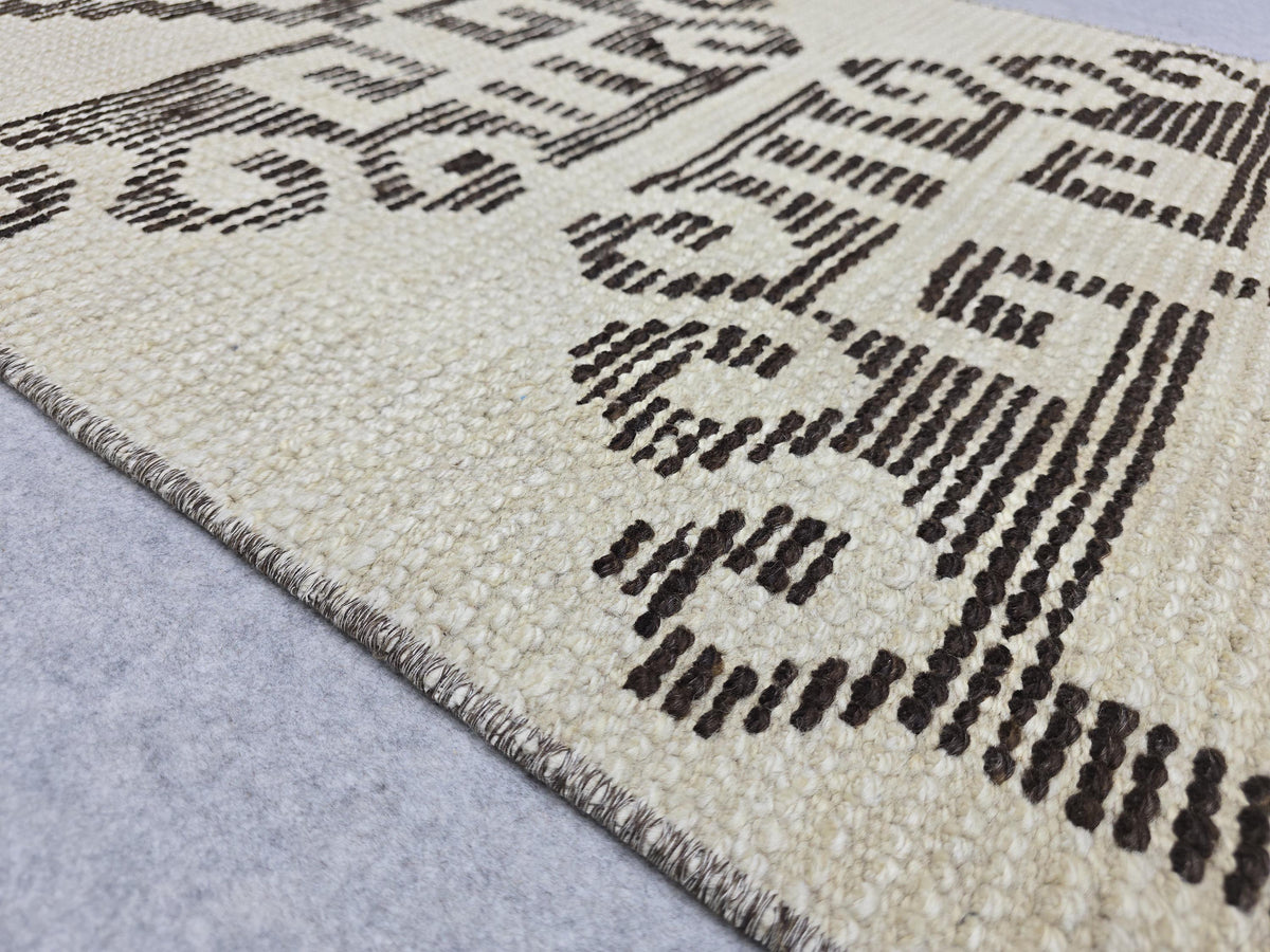 Vintage Rug 2x11 Runner, Hand Woven Herki Wool Hallway Runner, Cream Beige Tribal Anatolian Long Runner, Boho Farmhouse Kitchen Runner