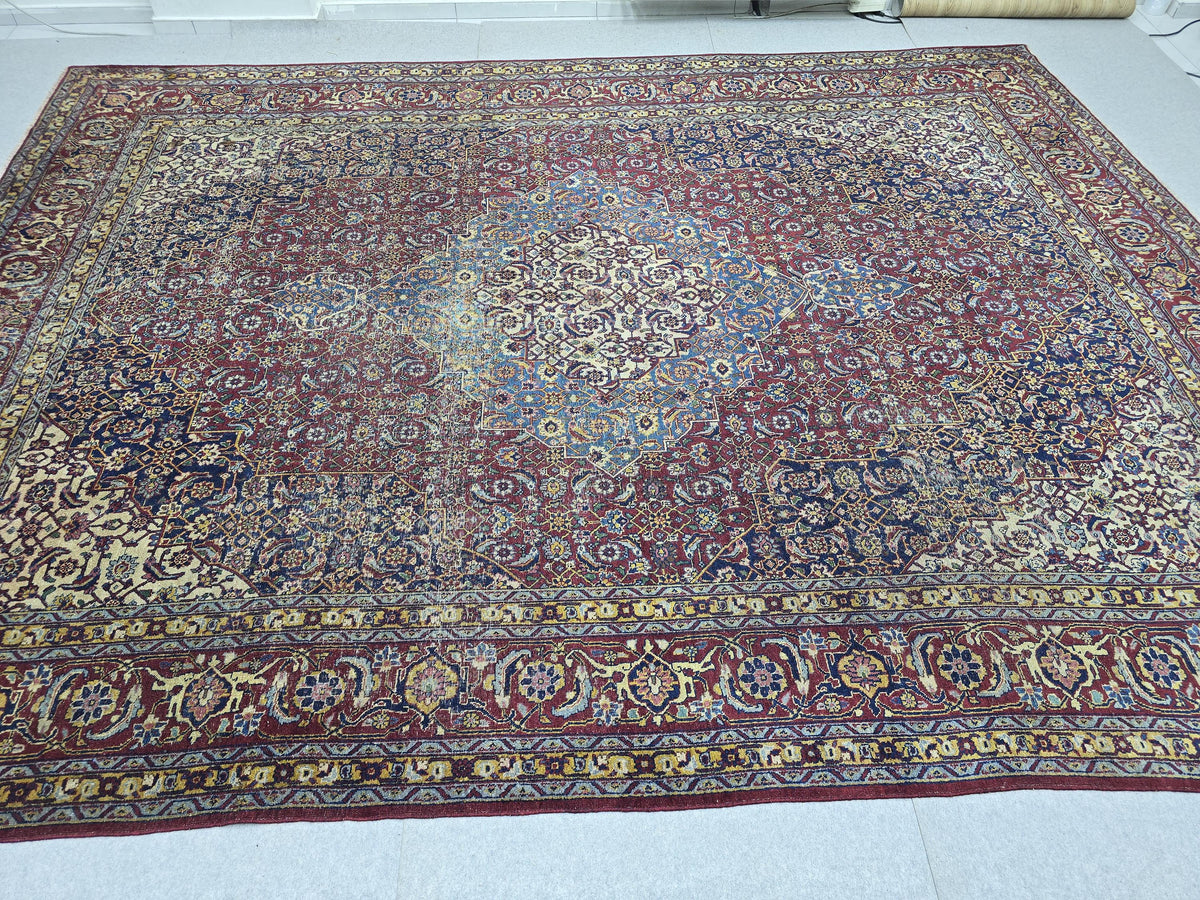 Antique Turkish Rug - HandKnotted Wool Vegetable Dyed Carpet /9,5x 12,8 feet