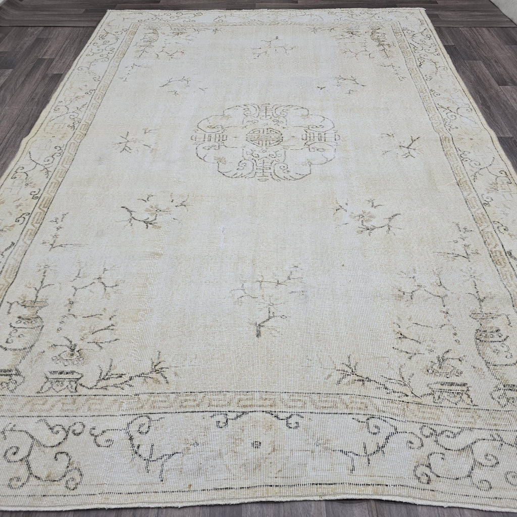 Vintage Oushak Rug 7x10: Hand-Knotted Wool Turkish Area Rug