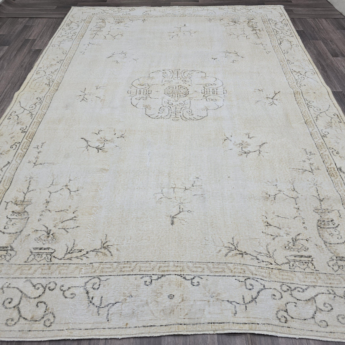 Vintage Oushak Rug 7x10: Hand-Knotted Wool Turkish Area Rug
