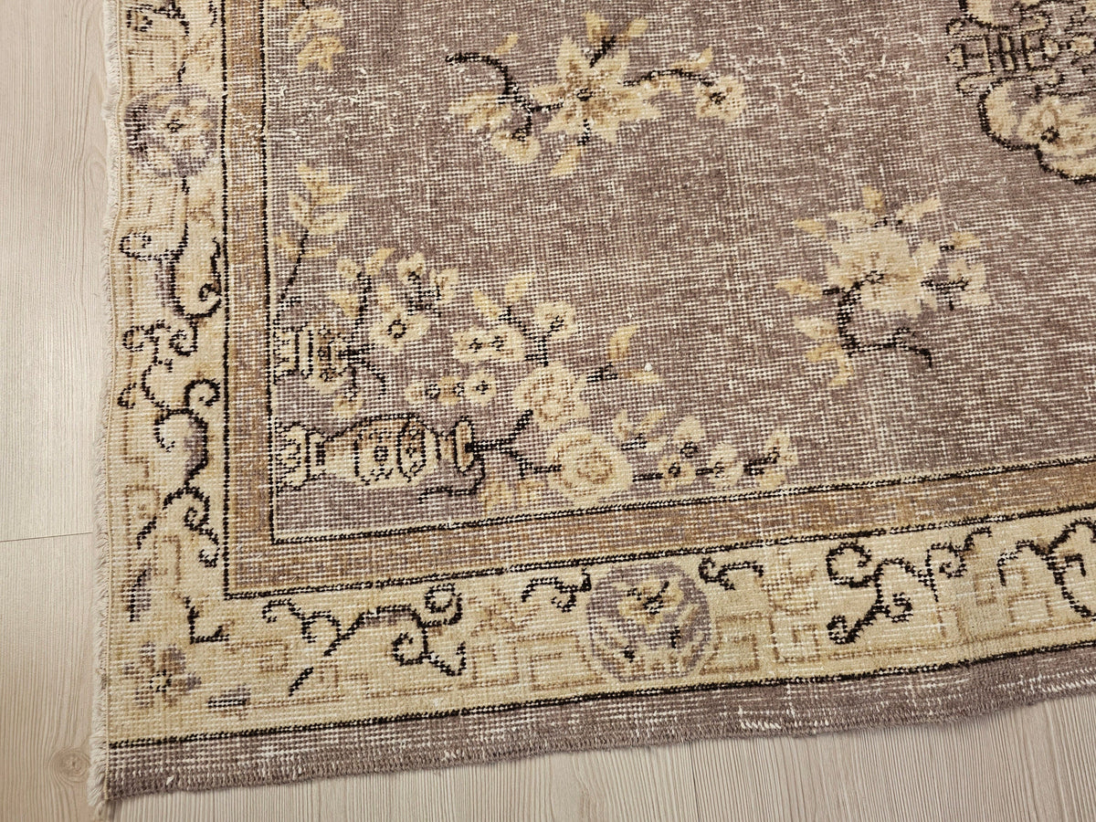 4x6 Vintage Turkish Oushak Rug: Hand-Knotted Organic Wool Small Rug