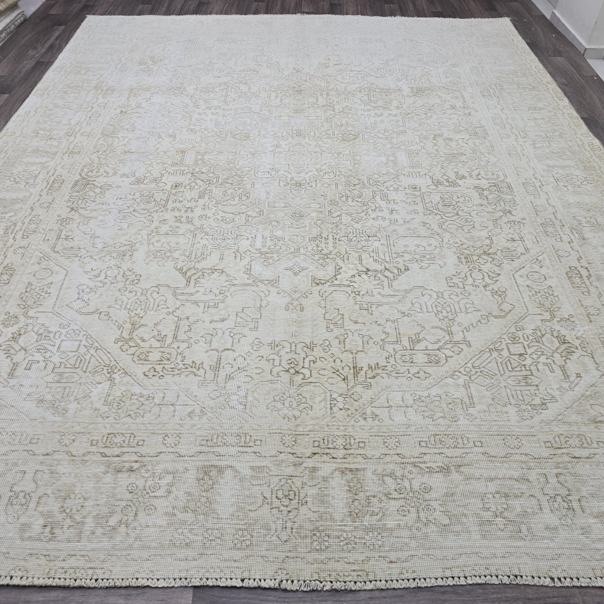 Neutral Oushak 9x12 Area Rug: Handmade Wool Vintage Carpet /9.35x12 feet